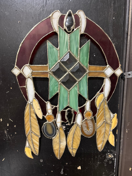 STAINED GLASS INDIAN MOTIF WITH WALL HANGING