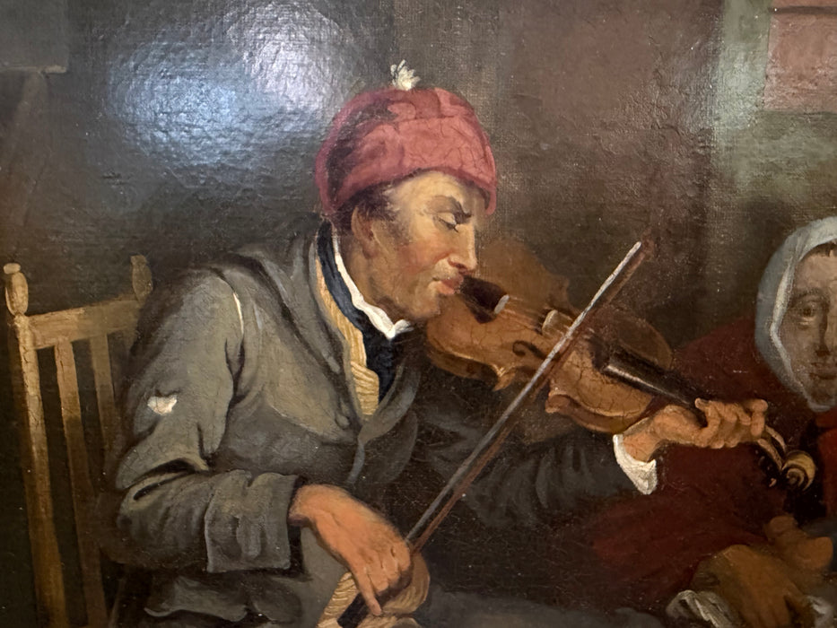19TH CENTURY RELINED INTERIOR SCENE OIL ON CANVAS PAINTING-FRAME ONLY