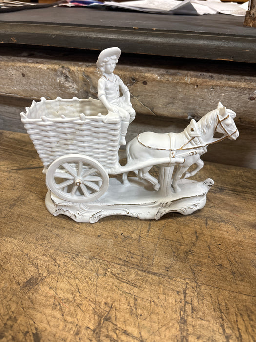 WHITE AND GOLD BISQUE HORSE DRAWN CARRIAGE