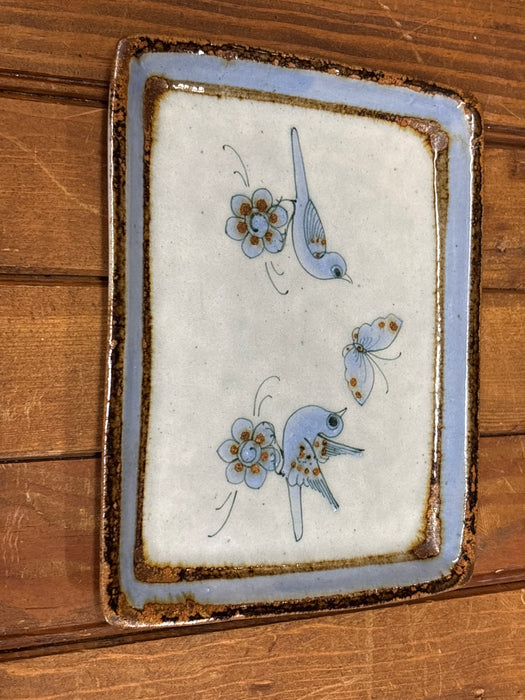 SMALL BLUE BIRDS AND BUTTERFLY MEXICAN GLAZED TRAY
