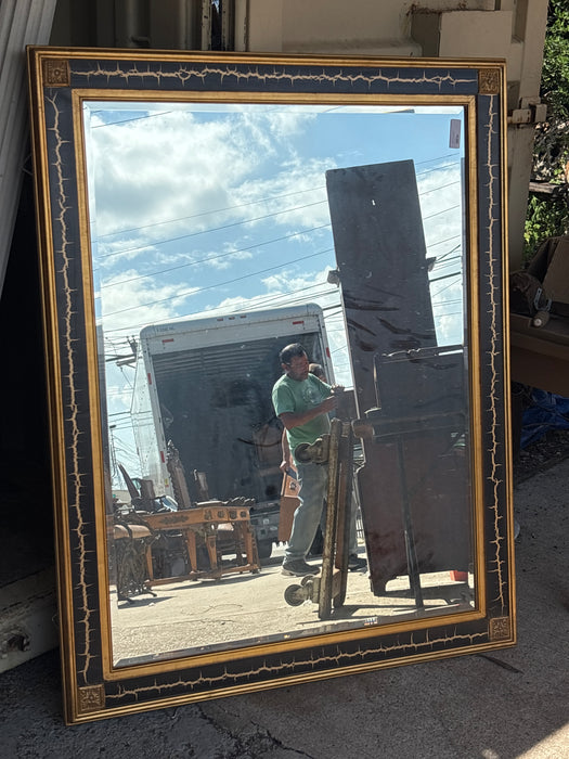 LARGE BLACK AND GOLD CRACKLED MIRROR