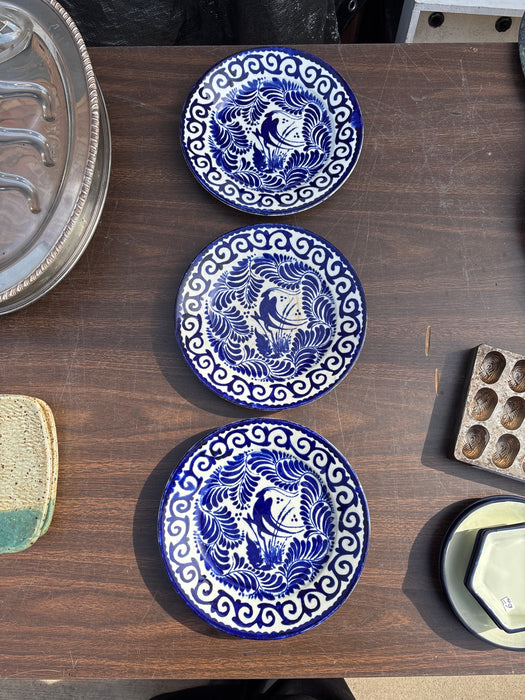 SET OF 3 BLUE AND WHITE PLATES