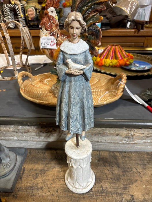 LADY HOLDING BIRD ON STAND - AS FOUND