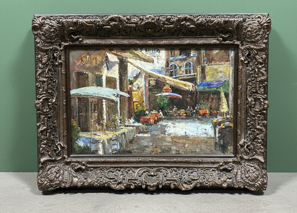 ORNATE GILT FRAMED IMPRESSIONIST OIL PAINTING OF MARKET - SIGNED BY STEVE WINSKY