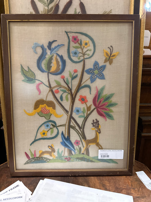 FRAMED FLORAL NEEDLEWORK