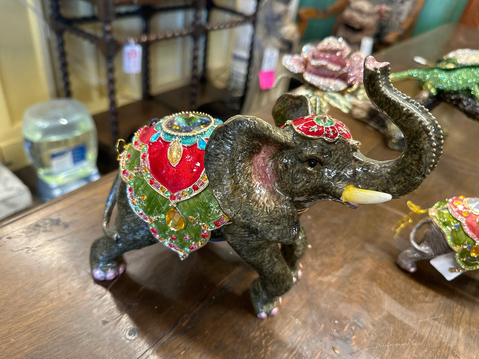 LARGE ENAMELED AND JEWELED ELEPHANT BOX