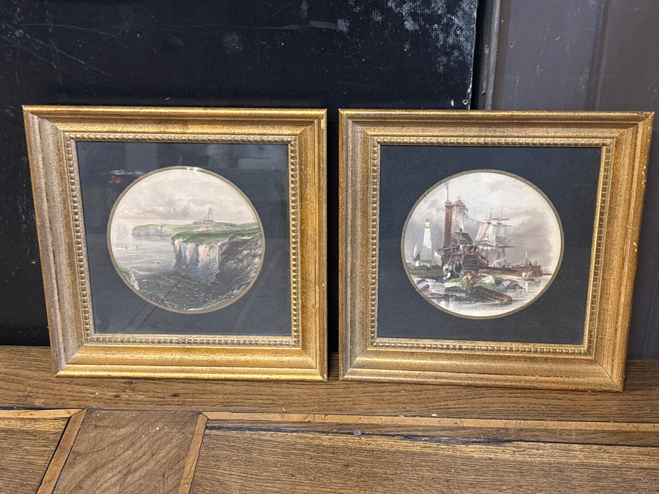 PAIR OF SMALL GOLD FRAMED COSTAL PRINTS