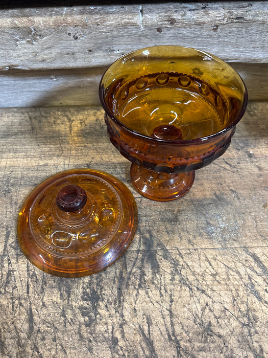 AMBER CANDY DISH WITH LID