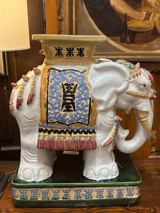 COLORFUL VINTAGE CERAMIC GLAZED ELEPHANT STAND