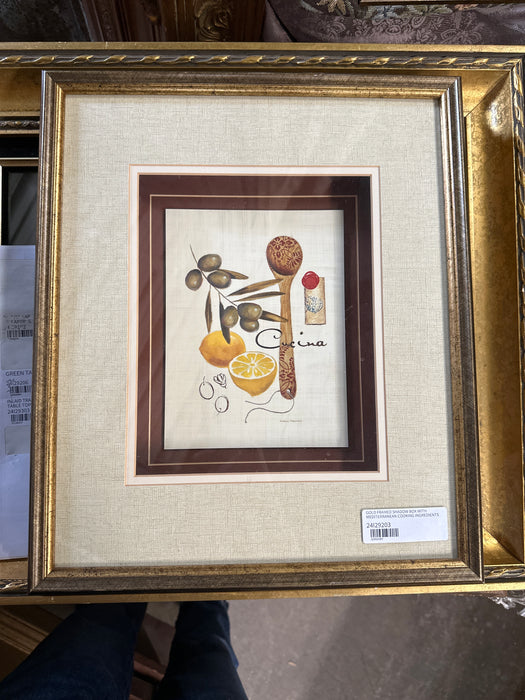 GOLD FRAMED SHADOW BOX WITH MEDITERRANEAN COOKING INGREDIENTS