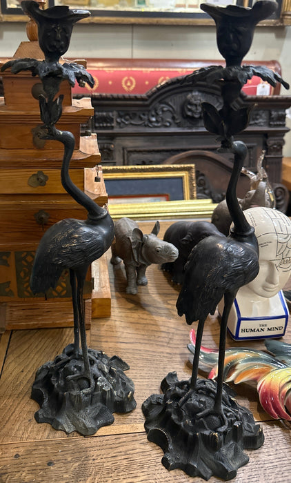 PAIR OF TALL EGRET CANDLE STICKS