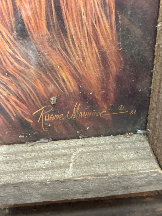 RUSTIC PINE FRAMED OLD INDIAN CHIEFTAIN PRINT - SIGNED RUANE MANNING