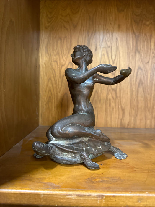 SPELTER NUDE WOMAN ON TORTOISE