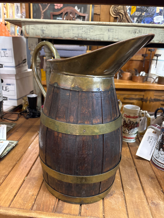 BRASS BANDED OAK JUG