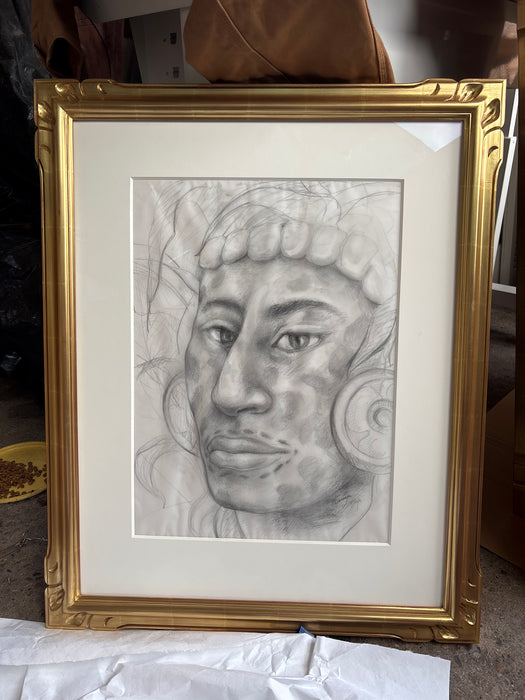 PENCIL DRAWING PORTRAIT IN GOLD FRAME  BY ESPERANZA GAMA