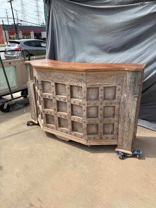 TEAK BAR WITH IRON STUDS