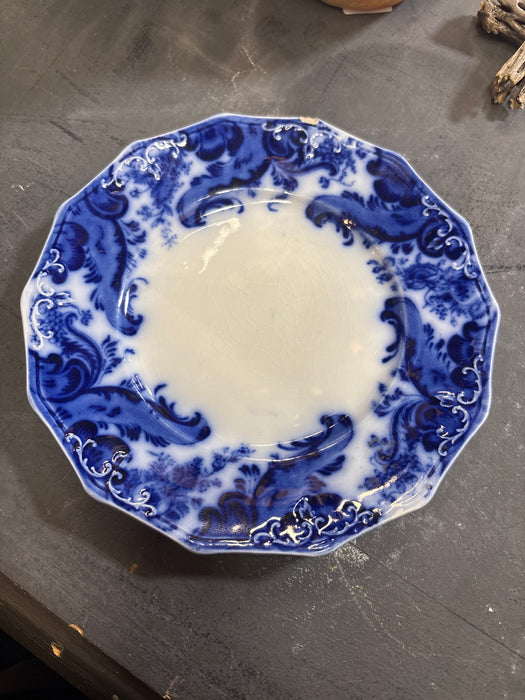 SMALL FLOW BLUE ARGYLE OCTAGON PLATE - AS FOUND