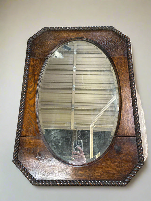 JACOBEAN OAK OVAL CENTER MIRROR