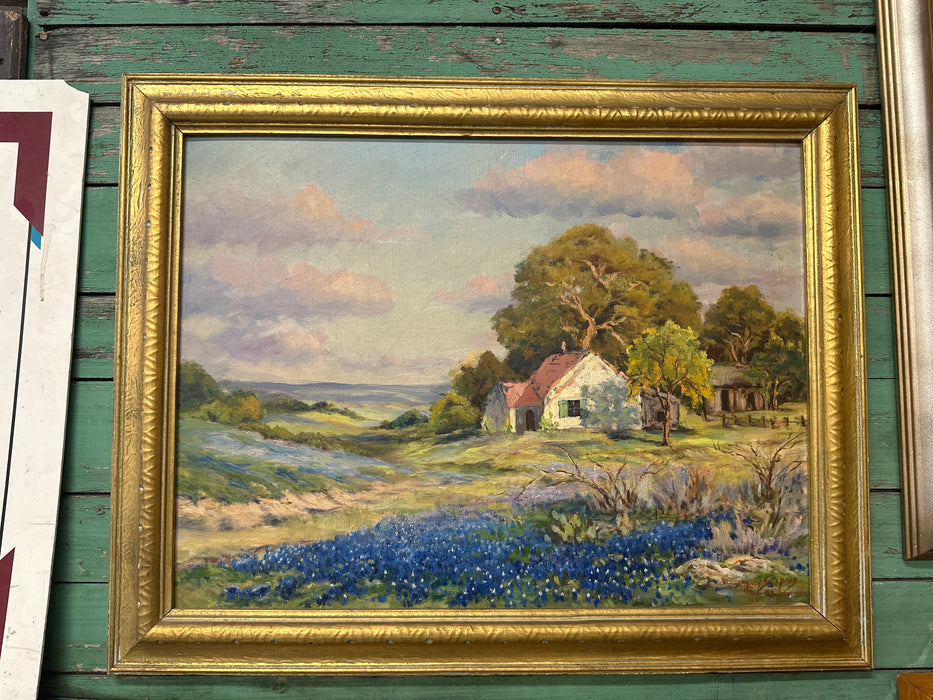HILL COUNTRY BLUE BONNET OIL ON BOARD PAINTING BY MARY SHEPHERD