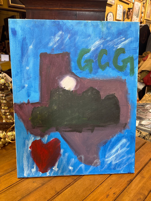 SMALL PAINTED CANVAS OF TEXAS SHAPED BLACKOUT CITY SKYLINE