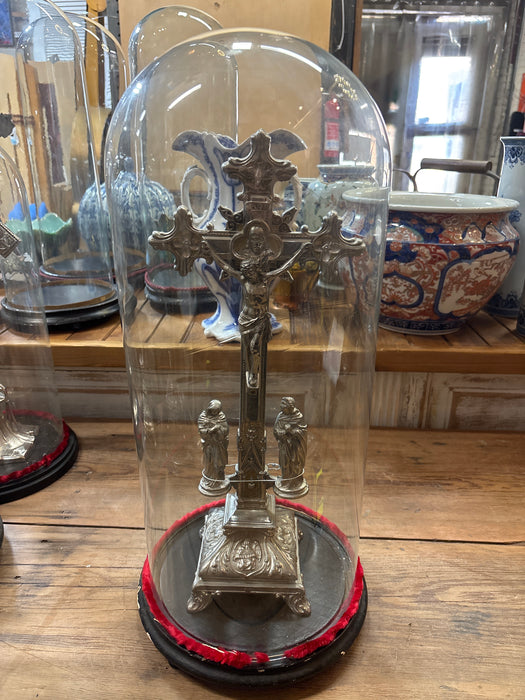 SILVER METAL CRUCIFIX WITH LADDER UNDER DOME