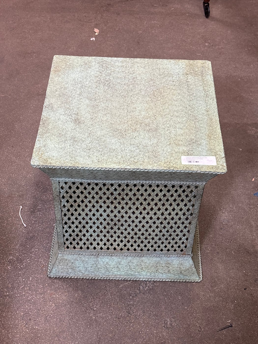 LARGE GREEN PIERCED TIN STAND WITH LATTICE