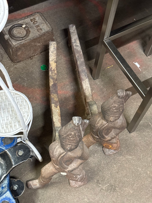 PAIR OF CAST IRON SOILDIER ANDIRONS