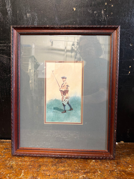 SMALL MAHOGANY FRAME WITH GOLF PRINT 1 OF 2