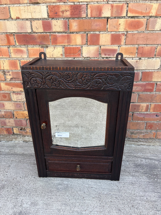 ART DECO BEVELED MIRROR OAK WALL CABINET