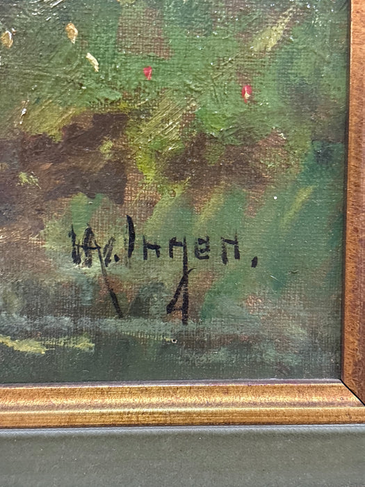 SMALL ORNATE GILT FRAMED OIL PAINTING OF COW - SIGNED HENDRIKUS ALEXANDER VAN INGEN