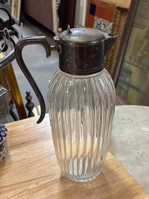 TALL CRYSTAL AND SILVER PLATE RIBBED PITCHER