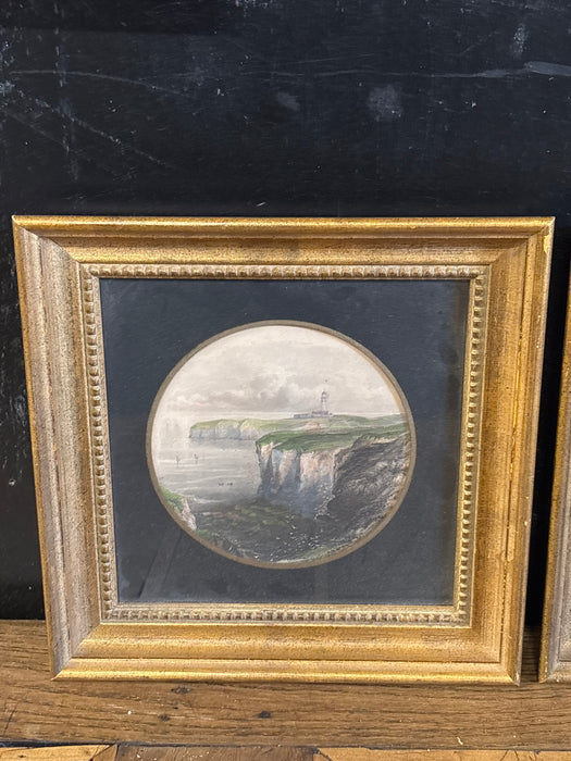 PAIR OF SMALL GOLD FRAMED COSTAL PRINTS