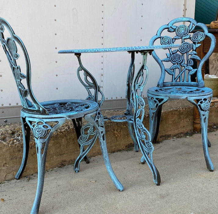3 PIECE CAST IRON BISTRO SET- TABLE WITH TWO CHAIRS