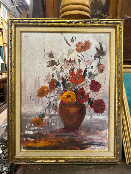 FRAMED STILL LIFE OIL PAINTING OF FLOWERS IN VASE SIGNED ANNE KLINE