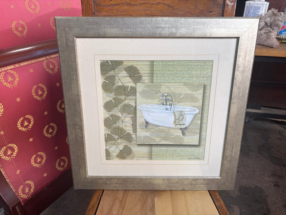 GREEN FRAMED GRAPHITE PRINT OF CLAW FOOT TUB