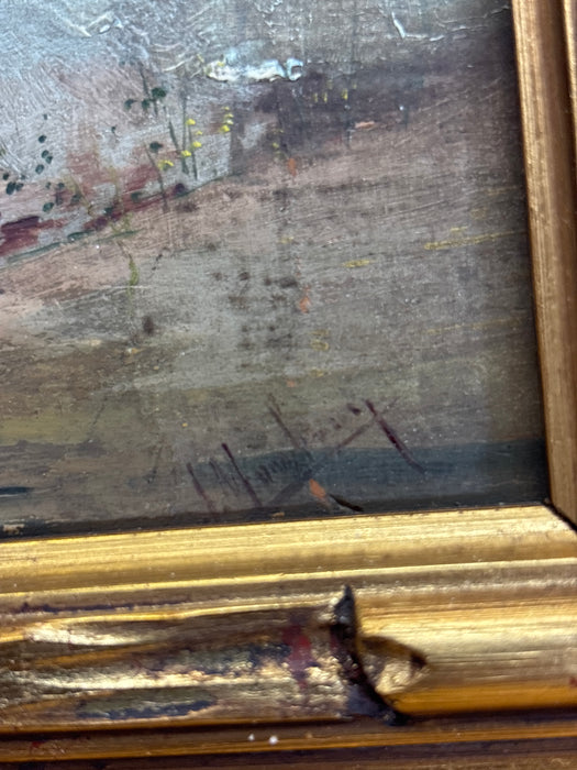 PAIR OF SMALL ORNATE GOLD FRAMED SPANISH OIL PAINTINGS OF PEOPLE - SIGNED