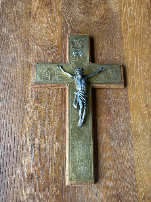 INTAGLIO BRASS AND SPELTER CRUCIFIX