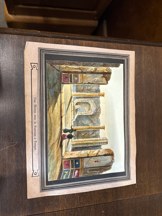 COLORFUL ARCHITECTURAL PRINT "UNE MAISON AVEC LA FONTAINE A POMPEI"