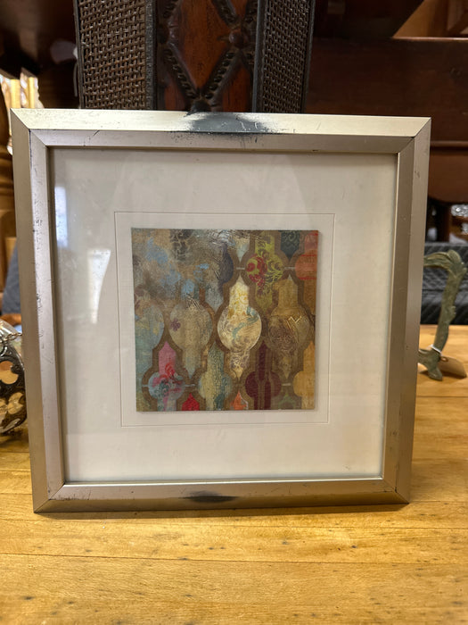 SMALL SILVER FRAMED ABSTRACT ART