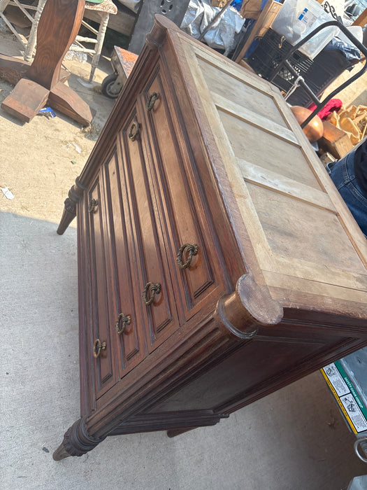 LOUIS XVI GRAY MARBLE TOP OAK 4 DRAWER CHEST - AS FOUND