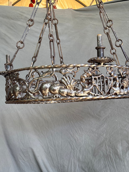 VERY LARGE WROUGHT IRON DRAGON CHANDELIER