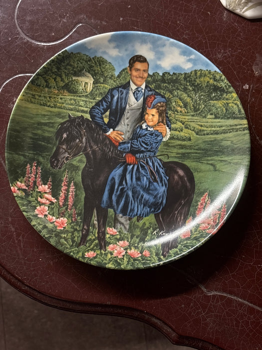 "GONE WITH THE WIND" PLATE WITH GIRL ON PONY SIGNED R KURSAR