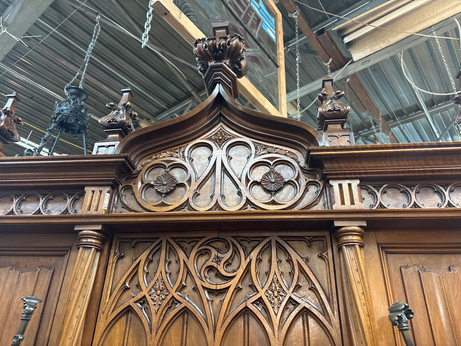 TALL CARVED 19TH CENTURY GOTHIC WALNUT HALL BENCH WITH LIFT SEAT STORAGE
