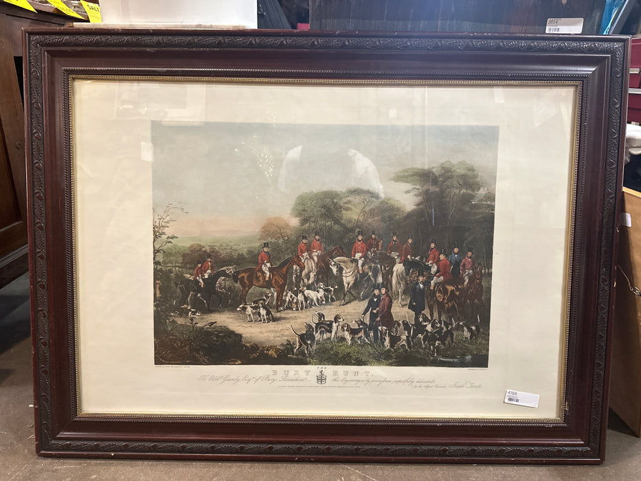 LARGE FRAMED PRINT OF A FOX HUNT ENGRAVING