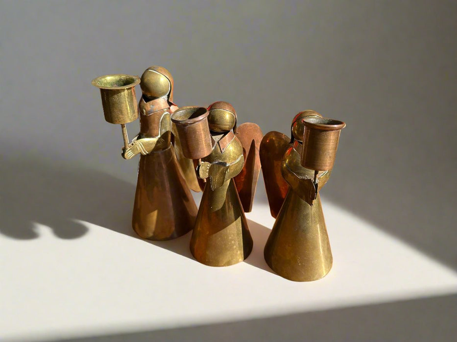 SET OF 3 COPPER AND BRASS ANGEL CANDLESTICK