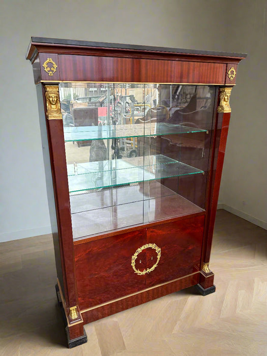 EMPIRE MAHOGANY CHINA CABINET WITH BRONZE DETAIL