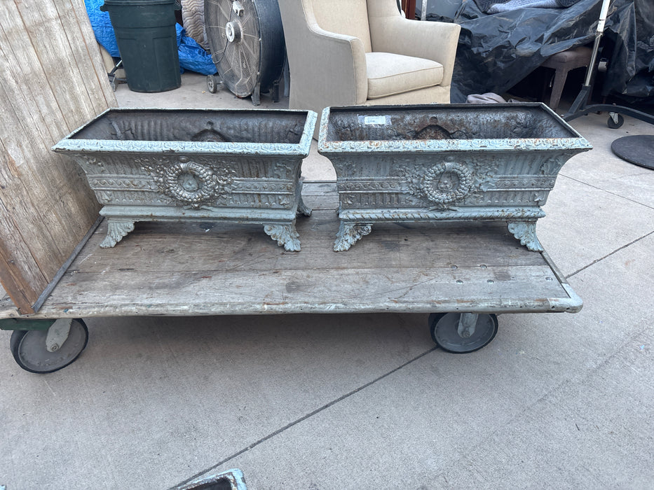 PAIR OF FRENCH PAINTED CAST IRON GARDEN PLANTERS