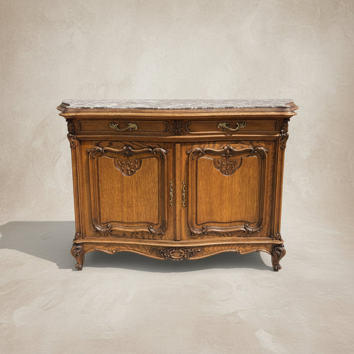FRENCH LOUIS XV CARVED OAK MARBLE TOP SERVER - AS FOUND SIDES