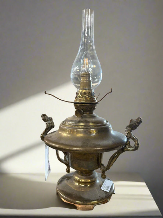 BRASS CONVERTED OIL LAMP WITH SMALL FEET