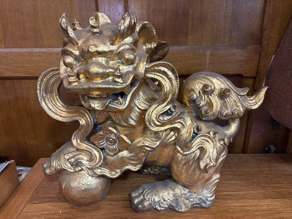 LARGE GILT PLASTER FOO DOG AS FOUND